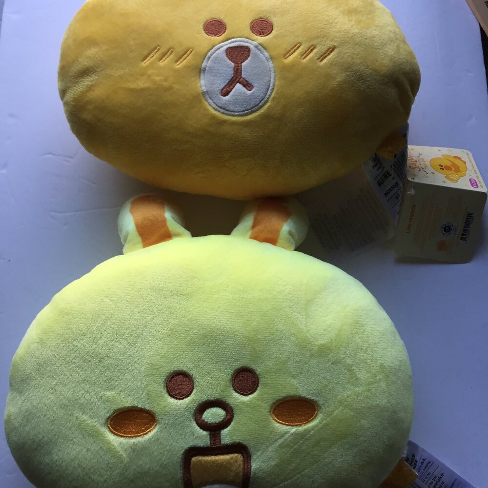NEW Line Friends Sally Makes Everything Yellow Bear & Bunny 13'' x 11'' Head Pil